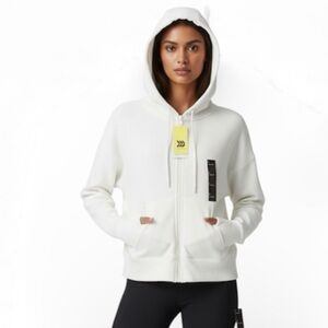 White Zip Up Hoodie Ribbed Knit Oversized Fit Women